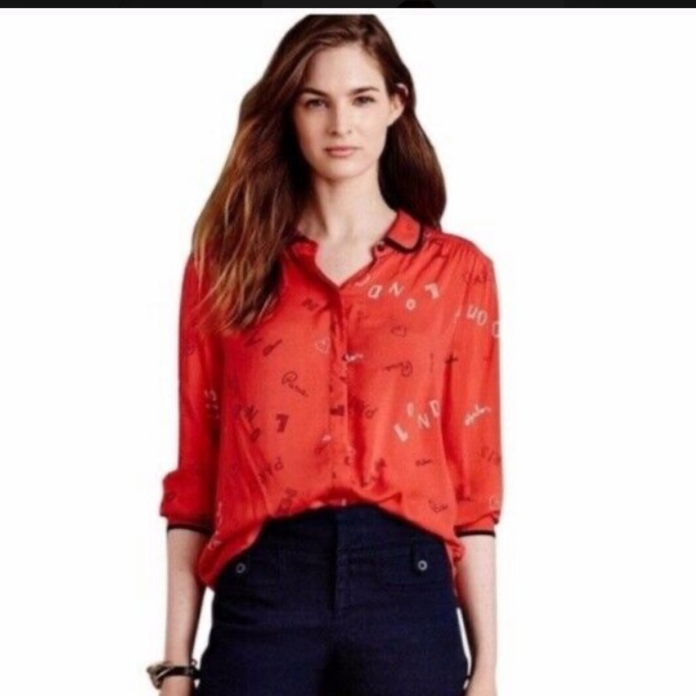 Maeve for Anthropologie Orange London Paris Blouse